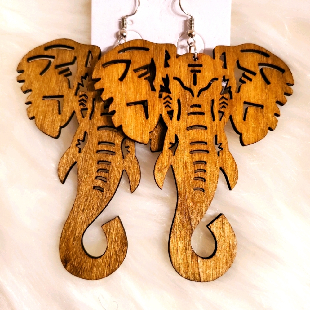 Wooden Elephant Earrings